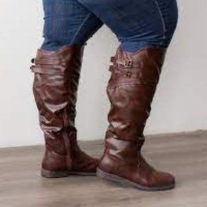 NWOB Journee TORI Extra Wide Calf Brown Vegan Leather Knee Boots 7.5 M